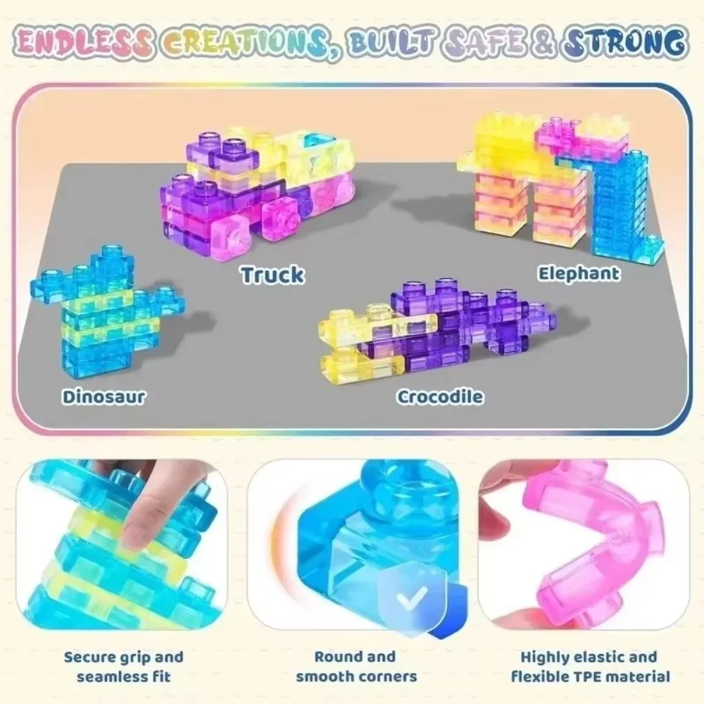 Fidget Soft Jelly Jelly Building Blocks Rubber Stackable Squishy Building Blocks Flexible Transparent Soft Jelly Blocks Gift