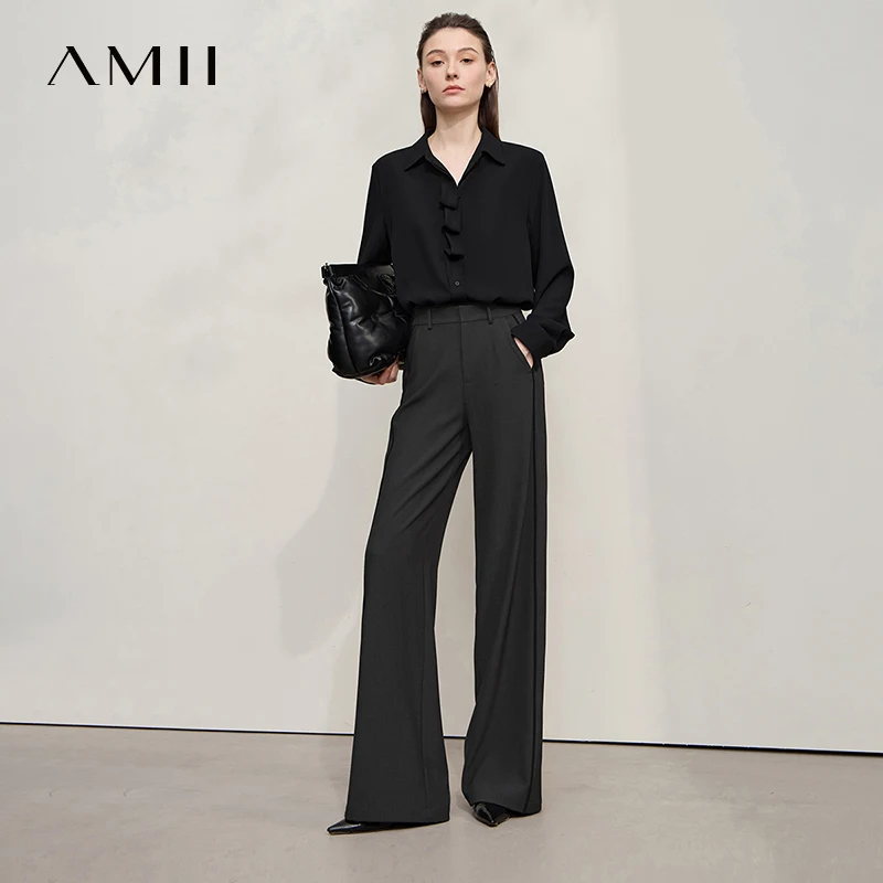

AMII Women's Wide Leg Pants 2025 Autumn Elegant Office Ladies Zipper Webbing Simple Casual Loose Trousers Woman Clothes 12553036