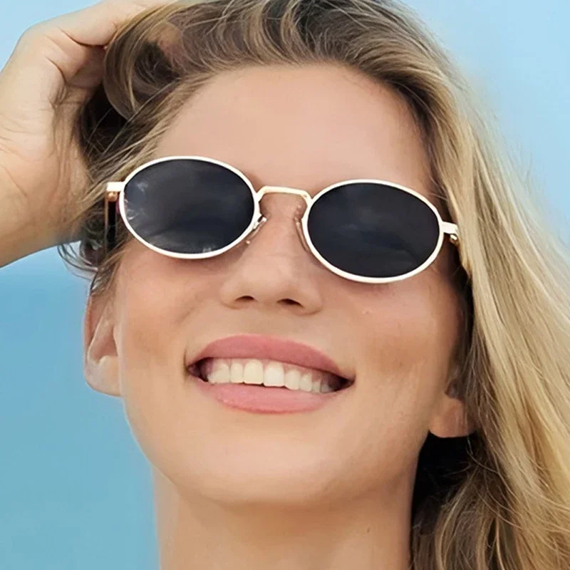 

JNPCXI New Vintage Small Metal Oval Women Sunglasses Fashion Clear Gradient Shades UV400 Men Punk Sun Glasses