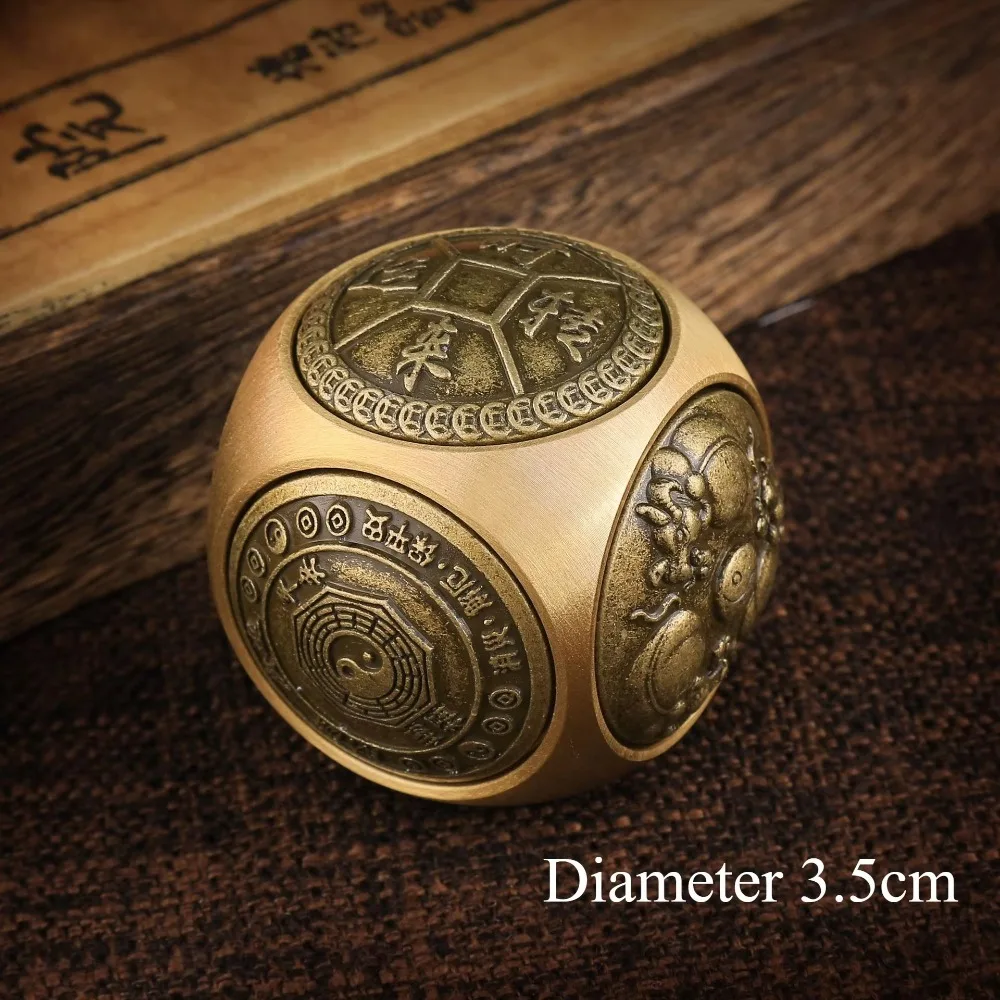 Cube Six-sided Rotation Spherical Brass Fitness Ball Chinese Style Relieve Anxiety Fidget Toy Bagua Stress Relief Toys Office