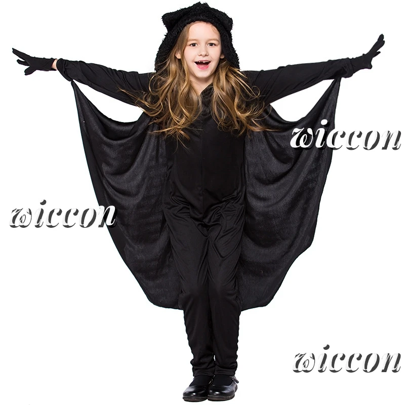 Unisex Vampire Bat Hooded Cosplay Costume Set, Macacão Halloween, Presente Kids, Criança, Sexy, Luva