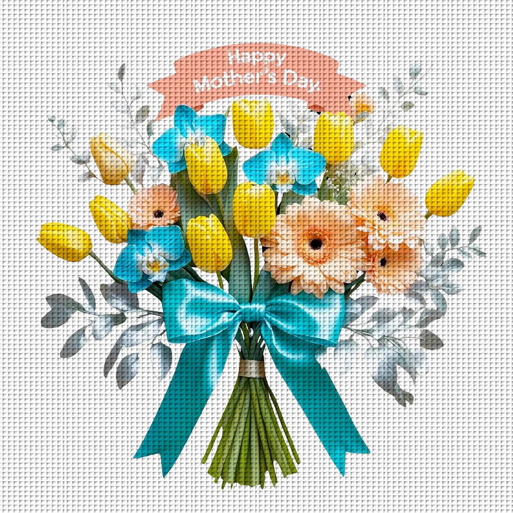 Kit de Punto de Cruz con Diseño de Ramo de Tulipanes Amarillos para el Día de la Madre, Kit de Bordado DIY de 11Ct para Decoración de Pared y Regalos, Materiales Hechos a Mano, Sin Marco (Producto Semiterminado) 36X36Cm/14.17X14.17In