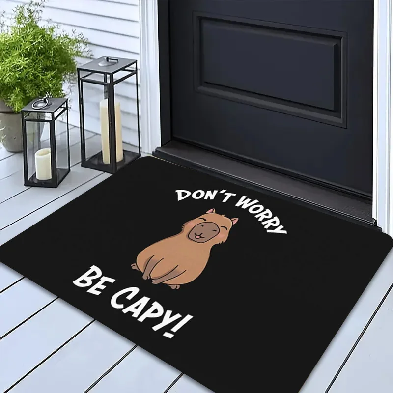 Don't Worry Be Capy Printed Welcome Door Mat Non-Slip Absorbent Machine Washable Rug for Kitchen Living Room Floor Mat