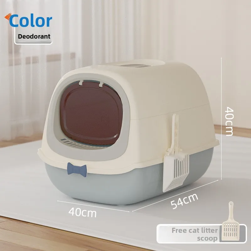 منتجات الحيوانات الأليفة صندوق نفايات القطط صندوق نفايات القطط الكبير مغلق بالكامل الوجه العلوي مرحاض القطط المضادة للرذاذ صندوق نفايات لوازم
