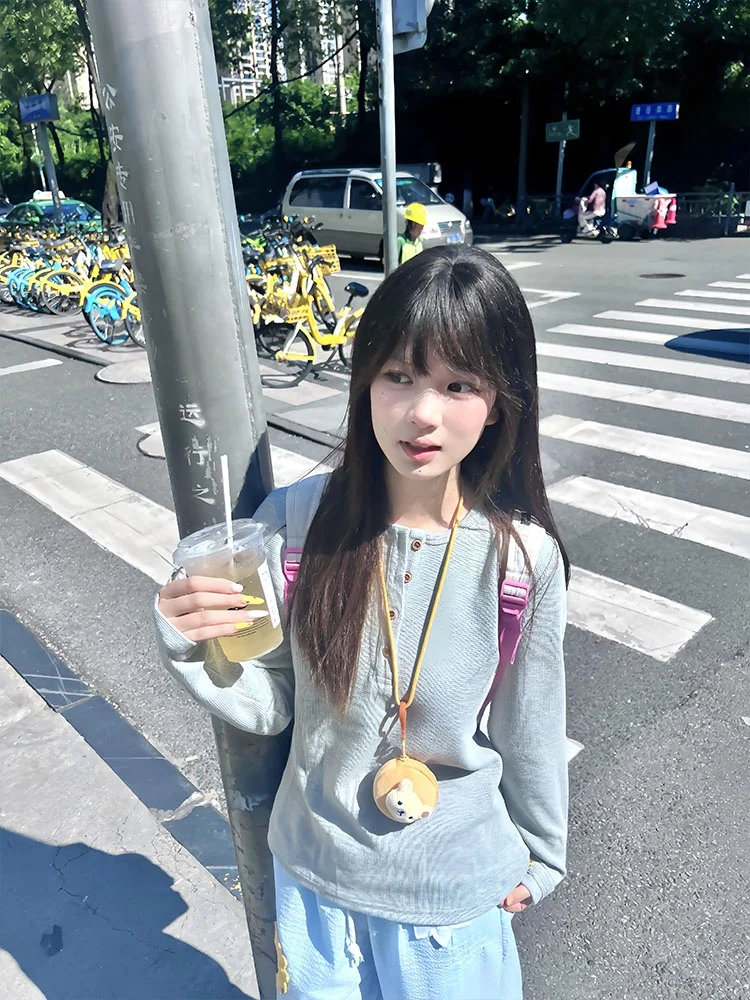 Slim Fit Long Sve Base irt Mujer principios de otoño Coreano Sle Chic Hermosa ropa interior Base irt Top redondo Ne C...