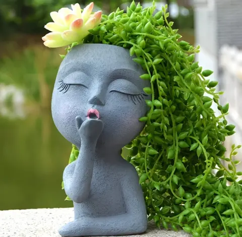 Gardening Creative Doll Resin Ornaments Succulent Flower Pot Green Plant Human Head Shape Flower Pot
