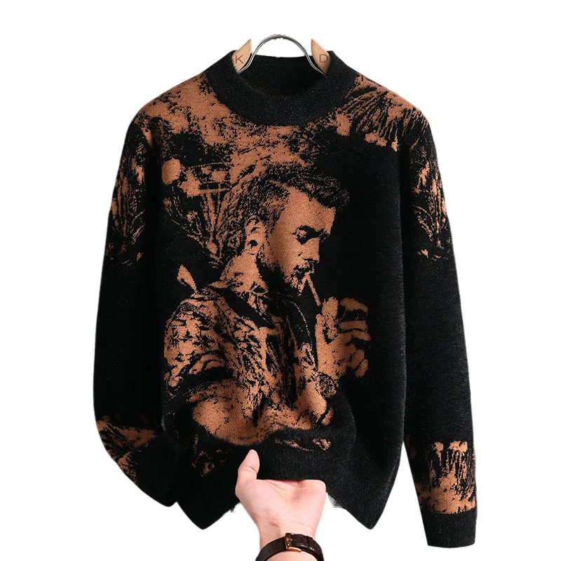 Retro Men’s Printed Slim Knit Sweater for Men’s Base, 2025 Brand Premium Tops, High-quality Men’s Plus Size Warm Sweater 5 Retro Men's Printed Slim Knit Sweater for Men's Base, 2025 Brand Premium Tops, High-quality Men's Plus Size Warm Sweater 5