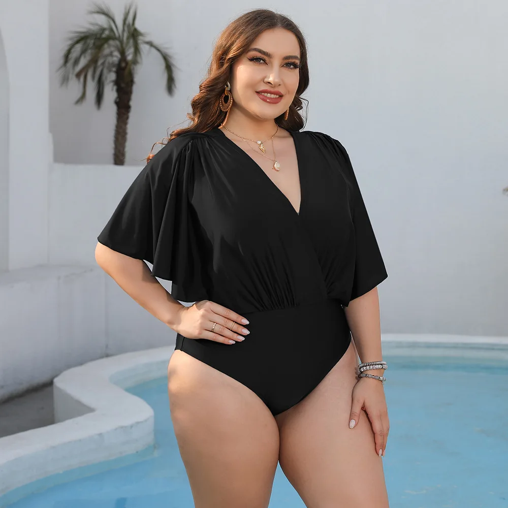 Maillot de bain une pièce pour femmes, grande taille, push-up, conservateur, élastique, trempé, solide, monokini, vêtements de plage, 2023