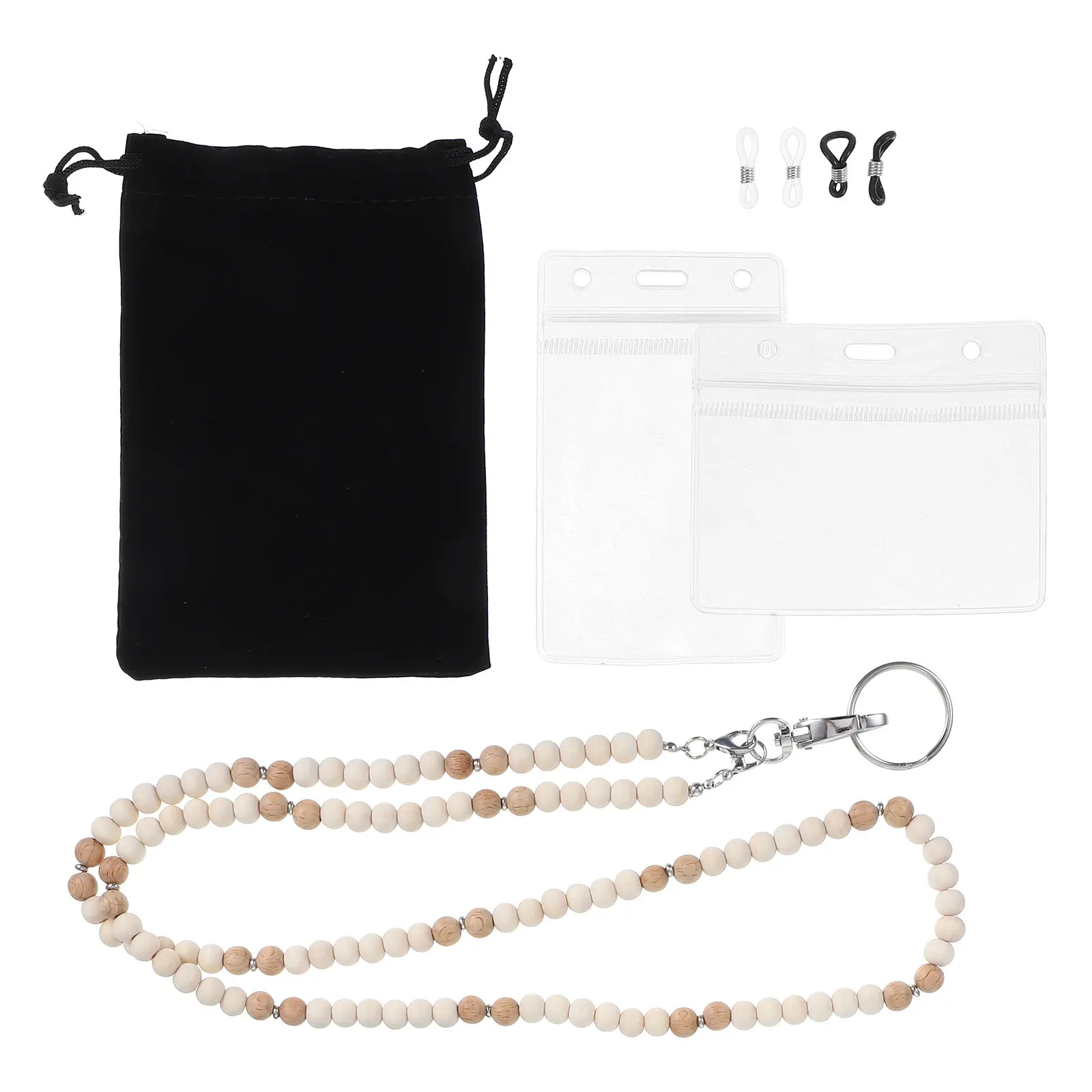 

Retractable Badge Holder Necklace Beaded Teacher Lanyard with Id Card Holder Waterproof Name Tag Lanyards for Women Men Wooden