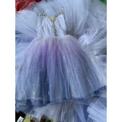 Gradient Long Adult Children Ballet Tutu Dress Purple Romantic Tutu Ballet Costumes Girls Women Ballerina Belly Dance Skirts