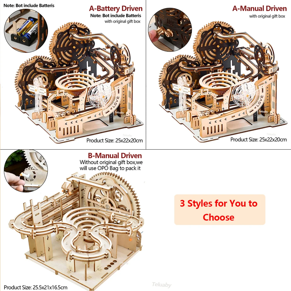 3D Wooden Puzzle Marble Run Set DIY Assembly Building Model Kit STEAM Engine Educational Toys for Adult Kids Birthday Gifts