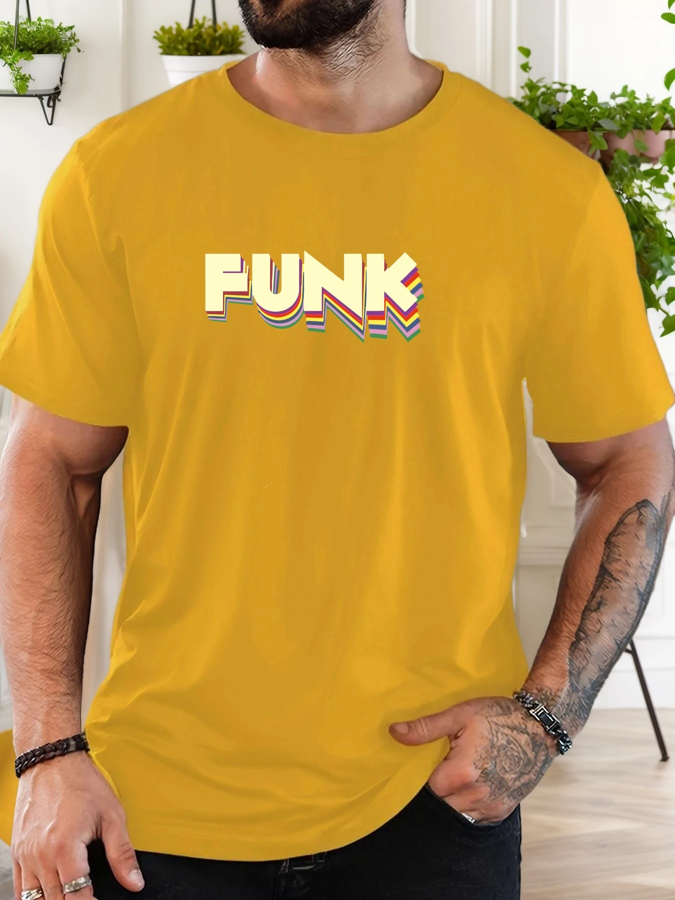 Men's T-Shirt 2025 New Arrival Retro Funk Graphic Vibrant 3D Typography Colorful Print Stylish Top Daily Casual