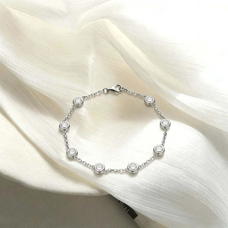 S925 Colorful Moissanite Bracelet Round 4mm 8pcs D Color/Black/Vivid Blue/Green/Black Fine Jewelry for Daily Wear Special Gifts