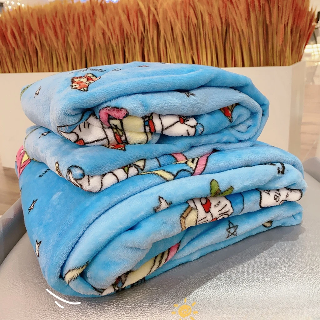 Kawaii Doraemon Blanket Comfortable Cartoon Cartoon Pattern Printing Flannel Blanket Office Nap Blanket Bedroom Bedspread Girl