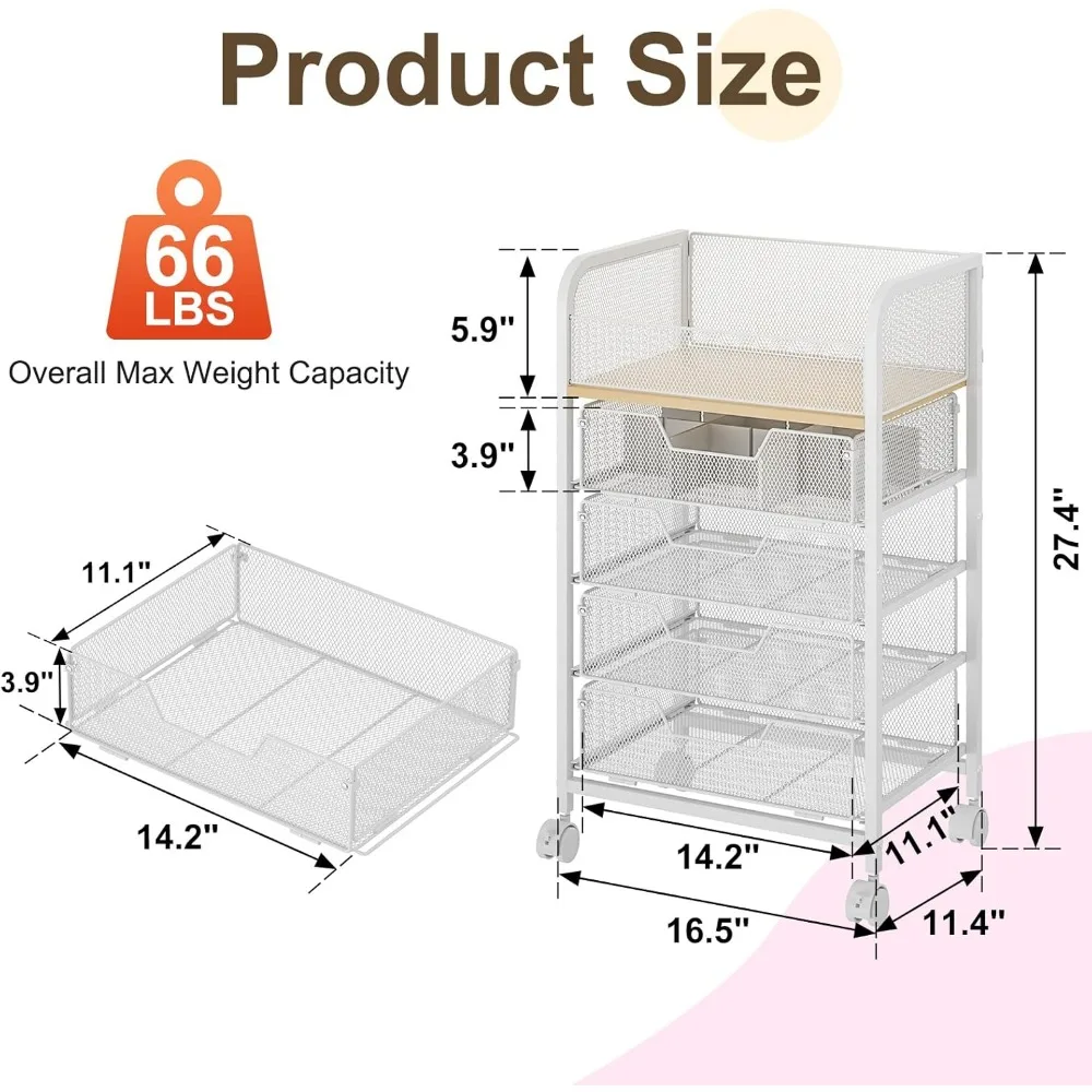 4-Drawer Rolling Makeup Cart with Large Capacity, Mobile Vanity Organizer for Skincare and Cosmetics, White