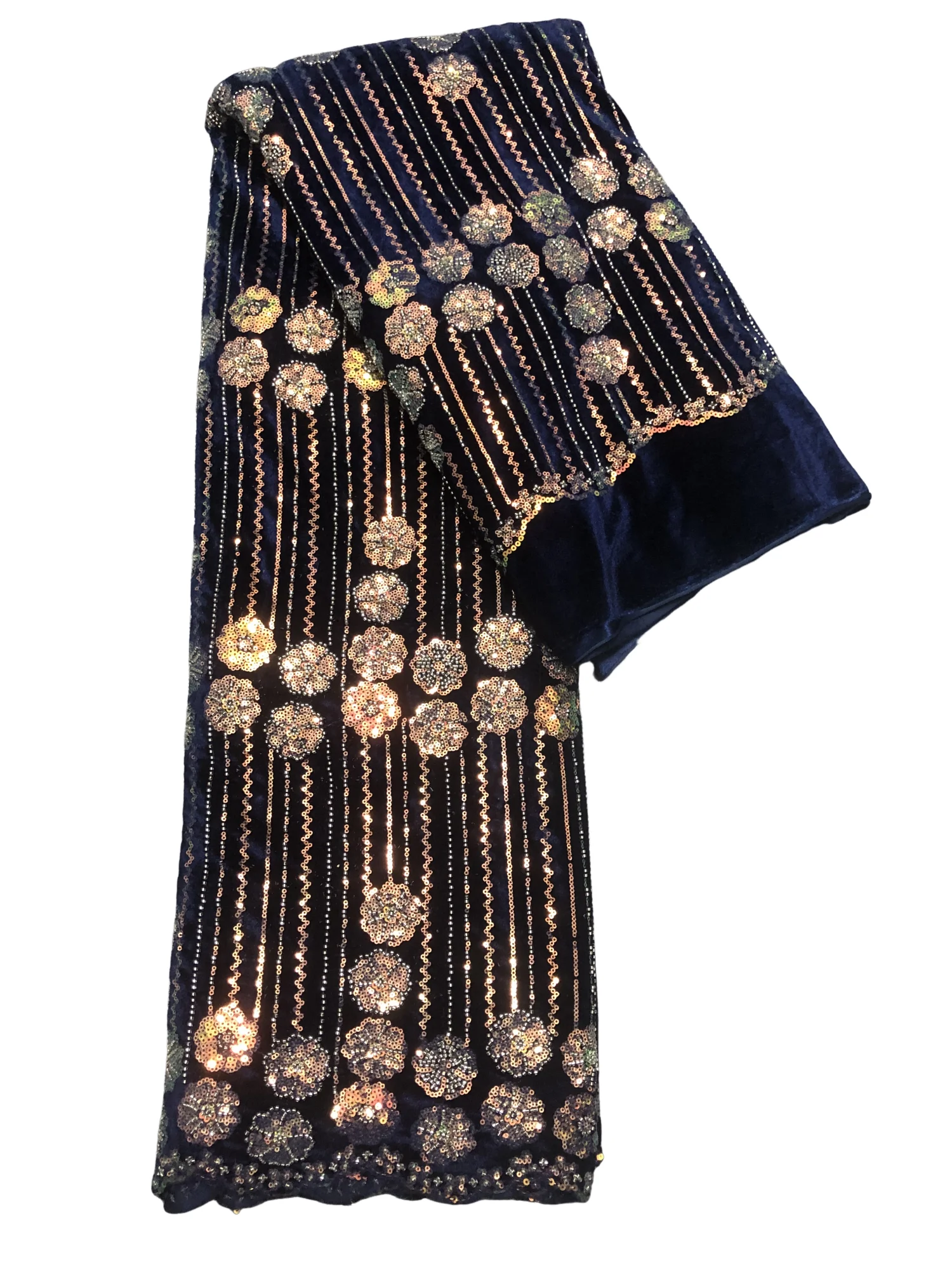 

Африканская бархатная кружевная ткань с блестками, 2024, высокое качество, нигерийская кружевная ткань ручной работы с бисером и жемчугом для женского праздничного платья, шитье