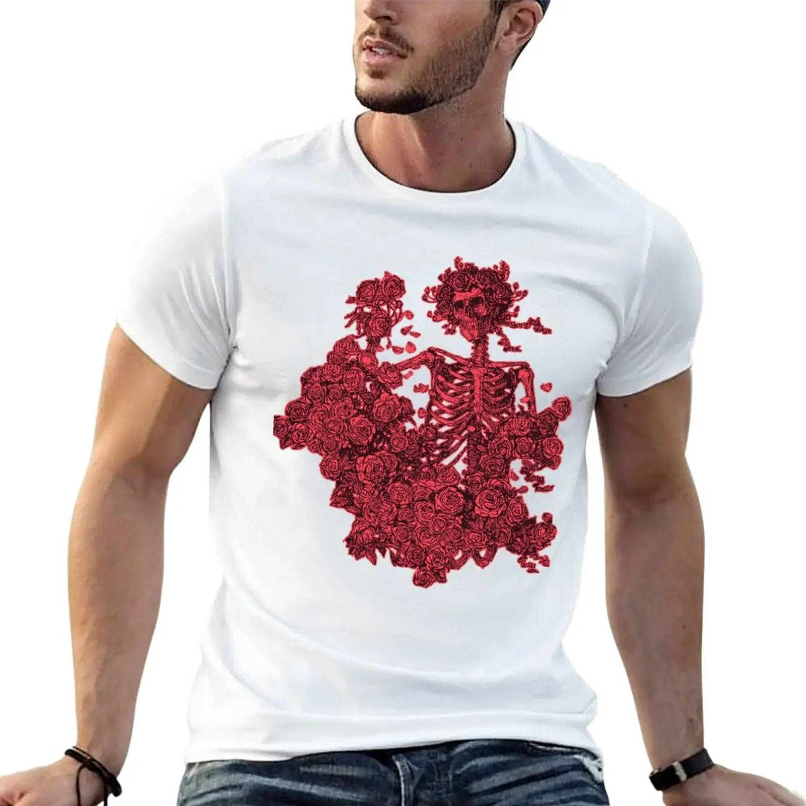 

Pink Skull and Roses T-Shirt korean fashion plain shirts graphic tees black t shirts for men