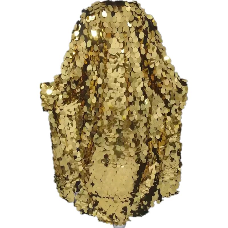 Manteau Long à Paillettes Dorées pour Femme, Costume de Scène, Chanteur Principal, brev, Hip Hop, Punk, Miroir à Paillettes, ix, Pardessus de Performance