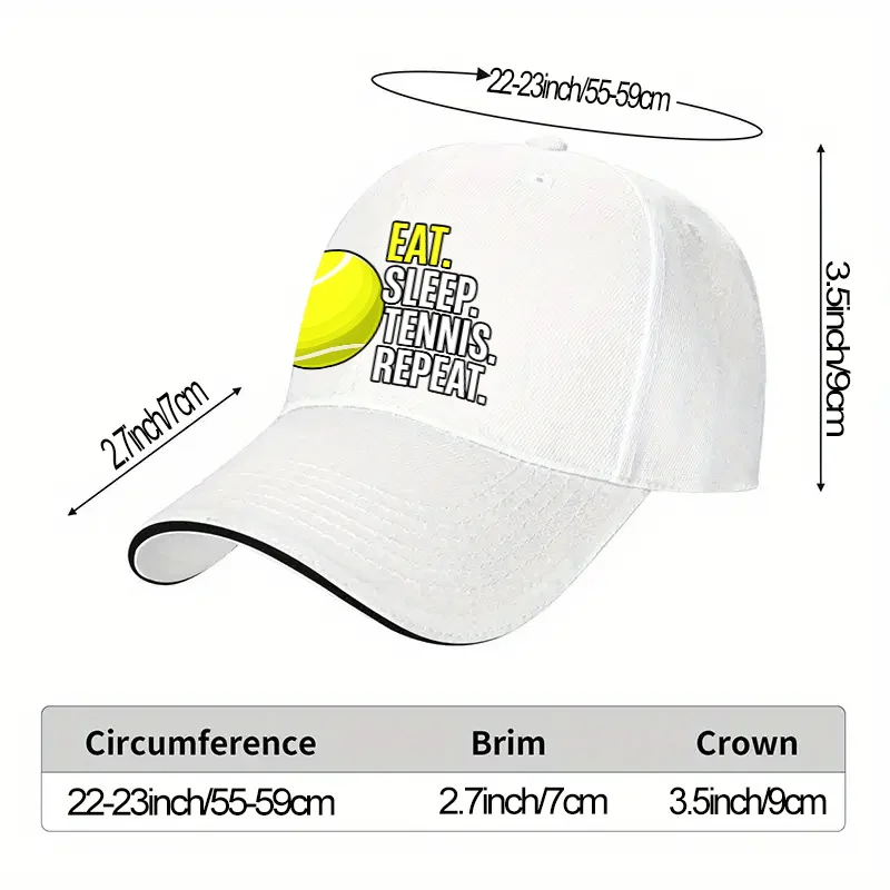EAT SLEEP TENNIS REPEAT Printed Adjustable Sandwich Hat Ideal Gift for Outdoor Sports Style Gatherings Training Daily Leisure