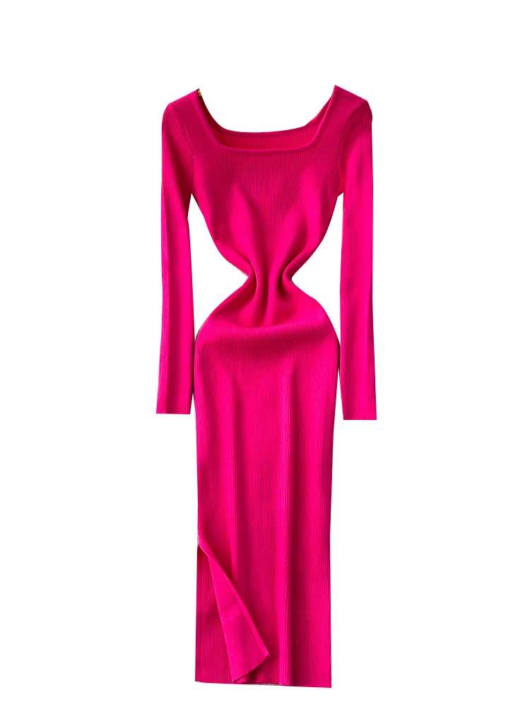 Emagrecimento de malha longa sve dr cintura alta a linha silhueta commute sle gola quadrada camada base suéter dr