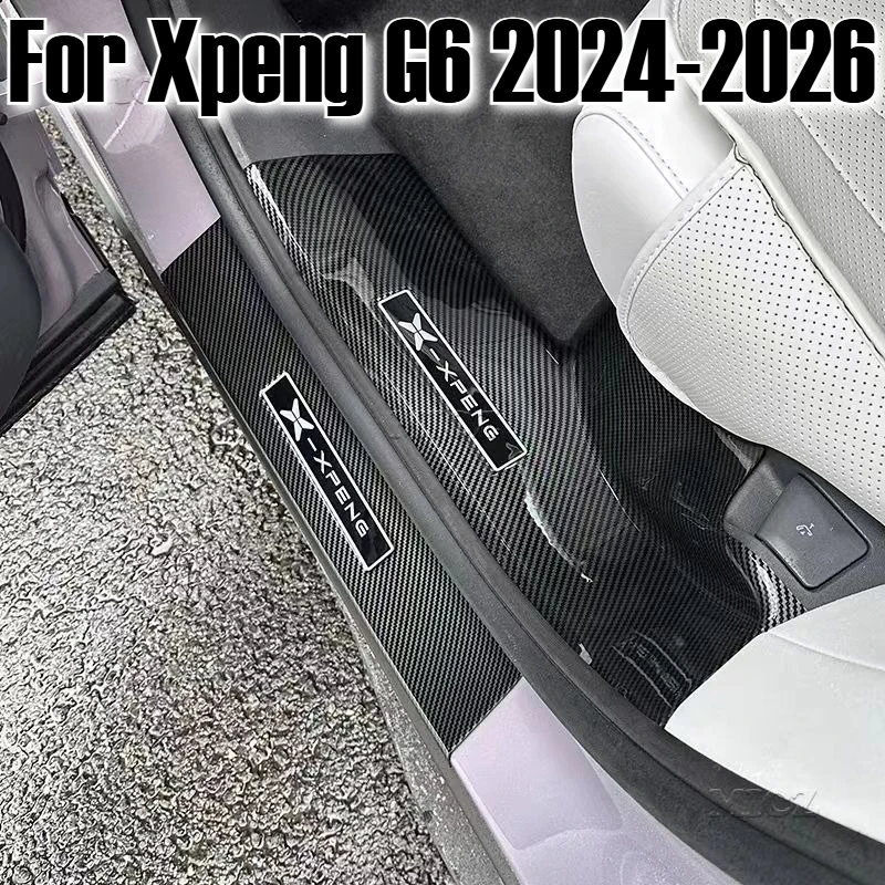 

For Xpeng G6 2024 2025 2026 Carbon Fiber ABS Front Rear Door Sill Protector Cover Anti Kick Pedal Guards Inner Strip Threshold