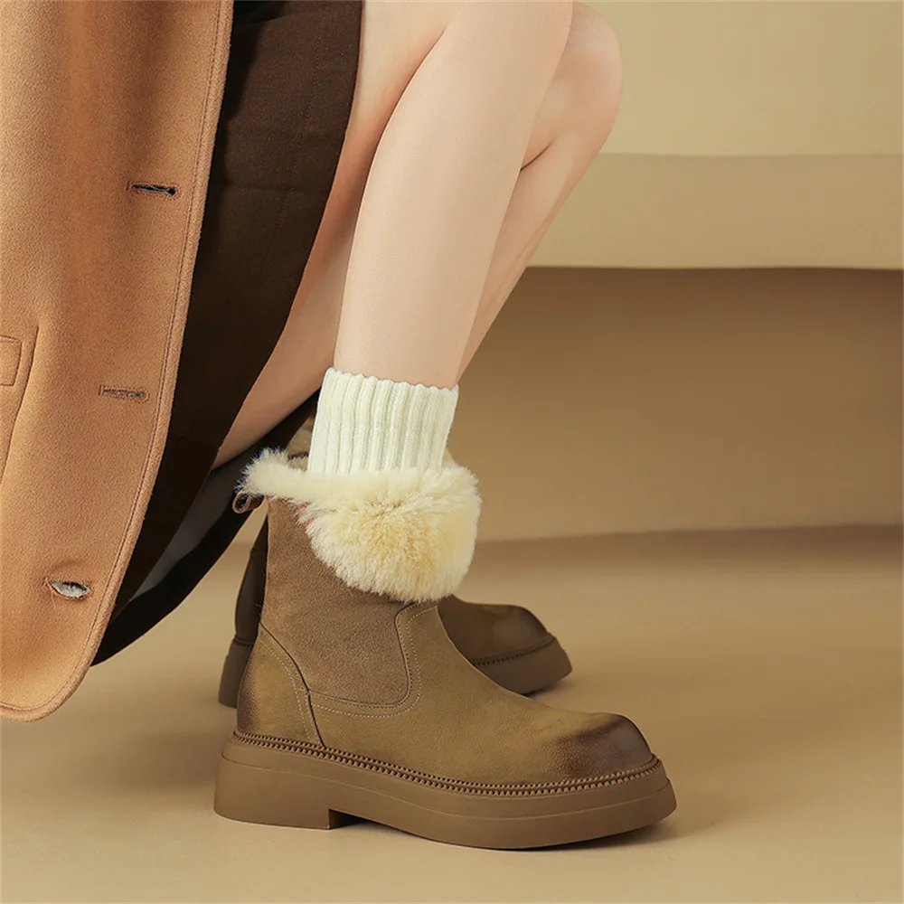 FEDONAS Fashion Warm Genuine Leather Women Ankle Boots Low Heeled Wool Inside Snow Boots Platforms Short Motorcycle Boots image 6