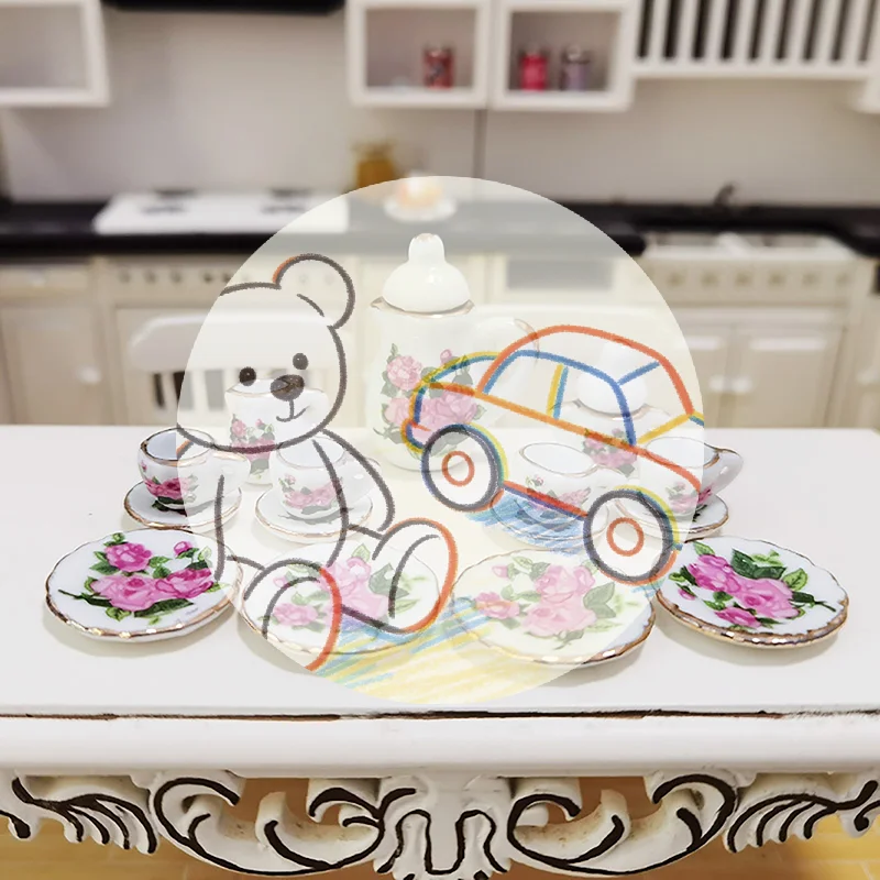 

♥ Набор миниатюрной фарфоровой керамической посуды для кукольного домика 1:12: чайные чашки, чайник, кухонная утварь, игрушки для самостоятельной сборки