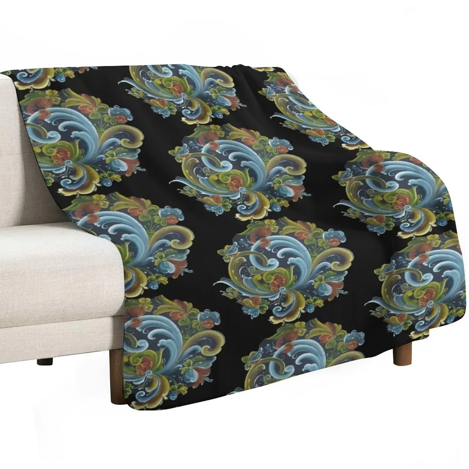 Traditional Norwegian Telemark Rosemaling Throw Blanket Cozy Microfiber Throw Blanket for Home Bedroom