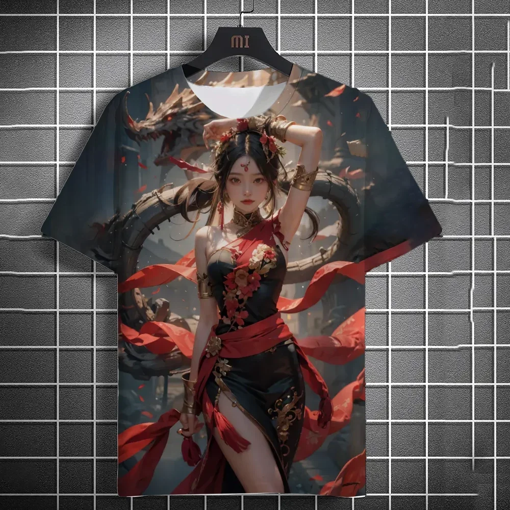 

New Summer Men's T-shirt 3D Printed Anime Beauty Sexy Printed T-shirt Casual Loose Short Sleeved T-shirt Men's Home Clothing Top