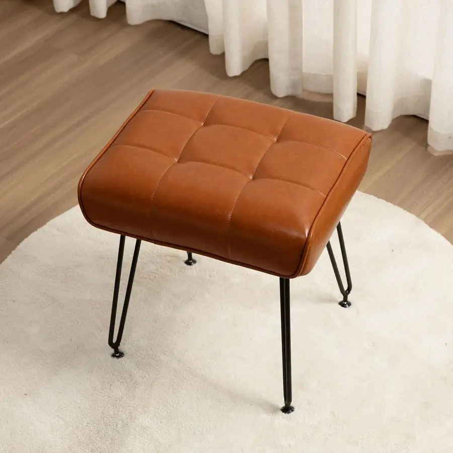 

Leather Vanity Stools, Vanity Stool Chairs for Makeup Faux Leather Foot Stools Ottoman with Metal Leg Make up Chairs for Vanity