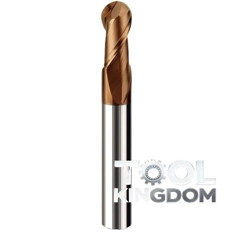 

Balzers Coated 80-Degree Ball End Mill, 2-Flute Carbide, Extended Length for Steel Heat Treatment