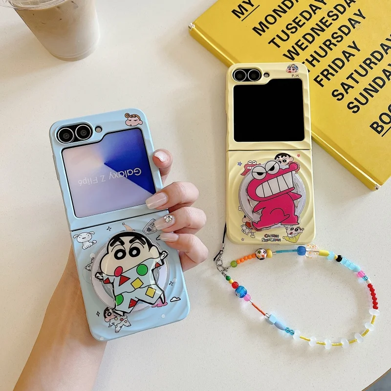 

3D Anime Cute cartoon Crayon Shin-chan dinosaur Magsafe Wireless Charge Case For Samsung Z Flip 3 4 5 6 7 Funny Magnetic Holder