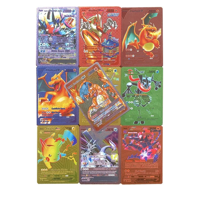 10~150Pcs Pokemon Cards German Spanish French English Vmax GX Color Energy Card Pikachu Rare Collection Battle Trainer Boys Gift