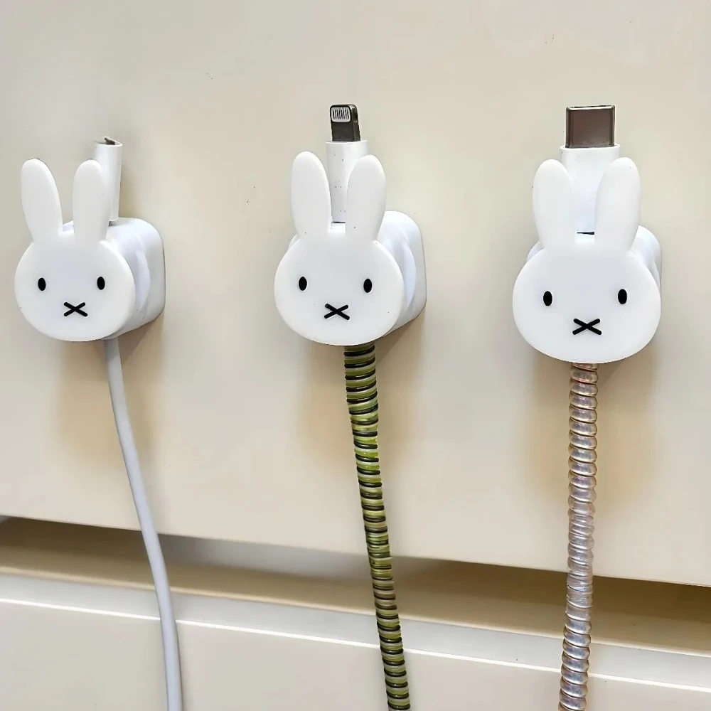 3PCS Set Kawaii Miffy Magnetic Data Cable Organizer Cartoon Desktop Phone Charging Fixator Wall-mounted Clip Gift Toys view 2