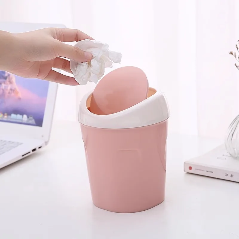 Mini Trash Can Creative Swing Cover Small Rubbish Can Plastic Storage Box Bedroom Bathroom Office Dorms