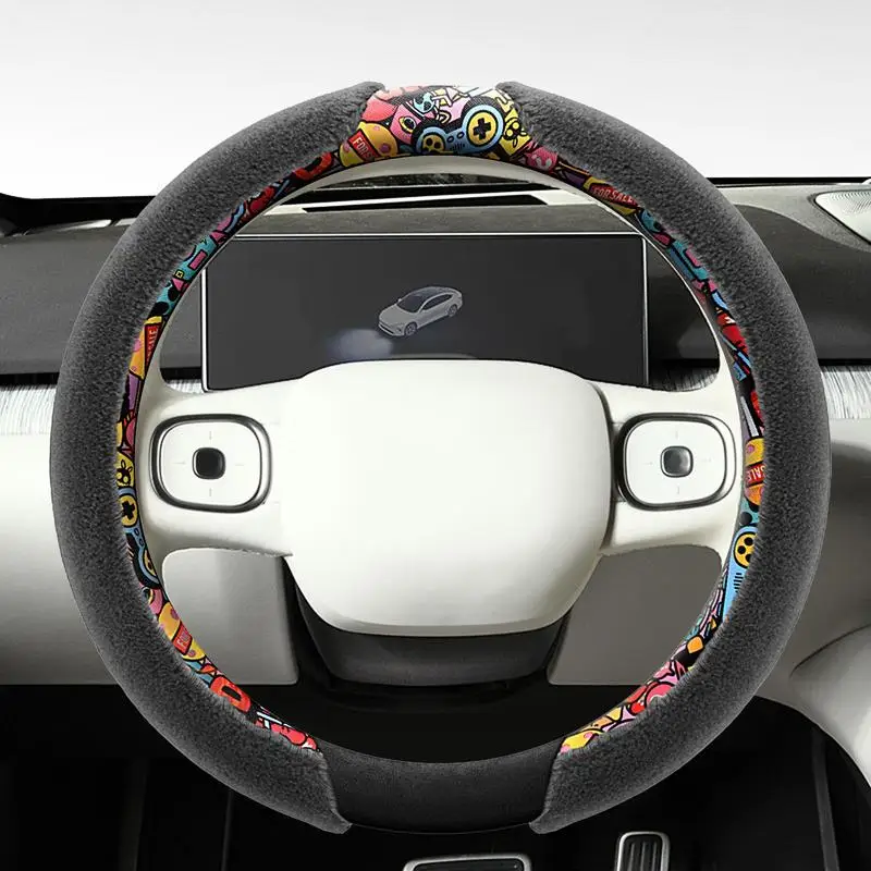 Car Steering Wheel Cover Polar Fleece Anti Slip Cute Steering Wheel Protector Car Interior Decor Comfortable Steering Wheel