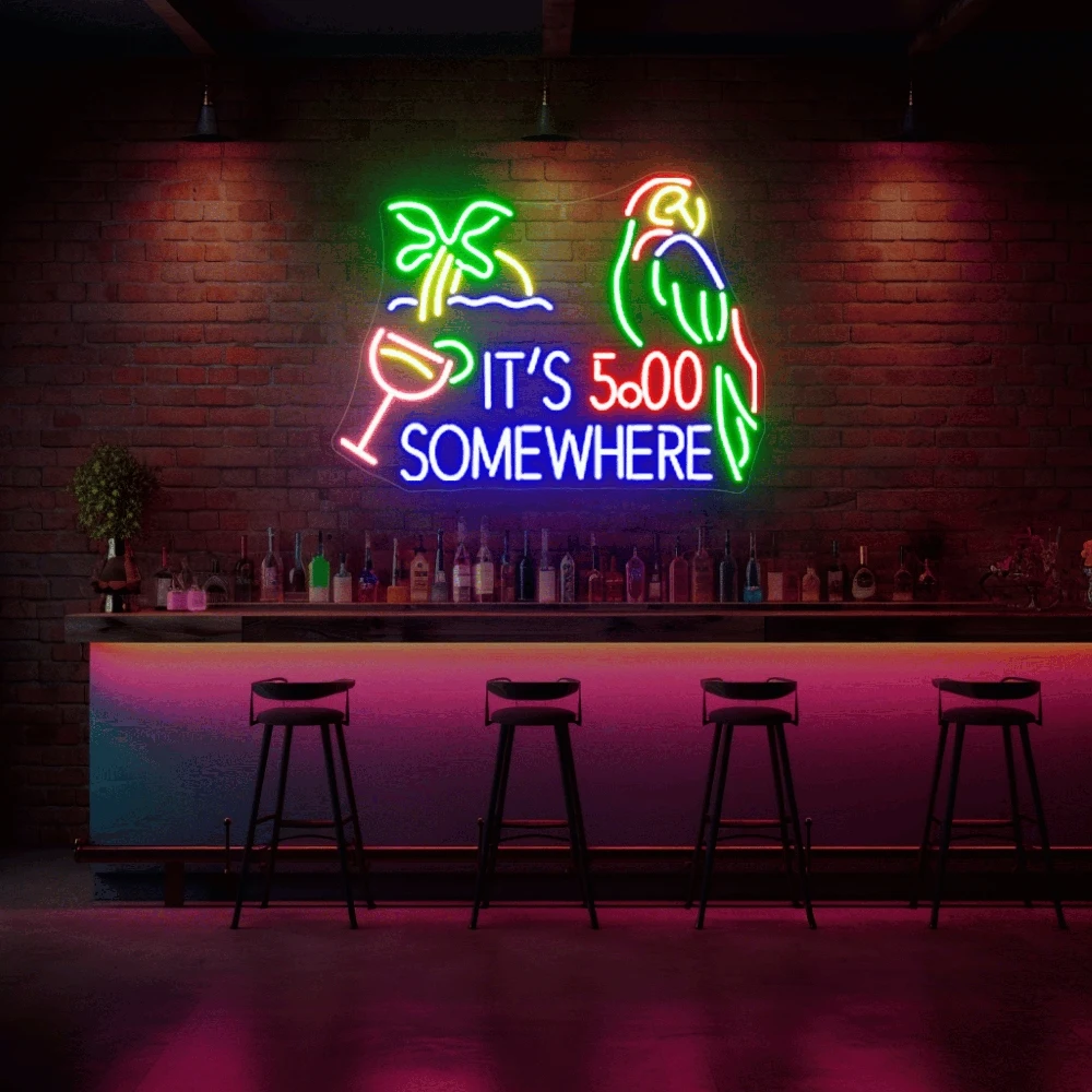 

It's 5 O'clock Somewhere Neon Sign Custom Home Bar LED Neon Light Party Wall Decor Lounge Pub Beach Cocktail Bar Decoration