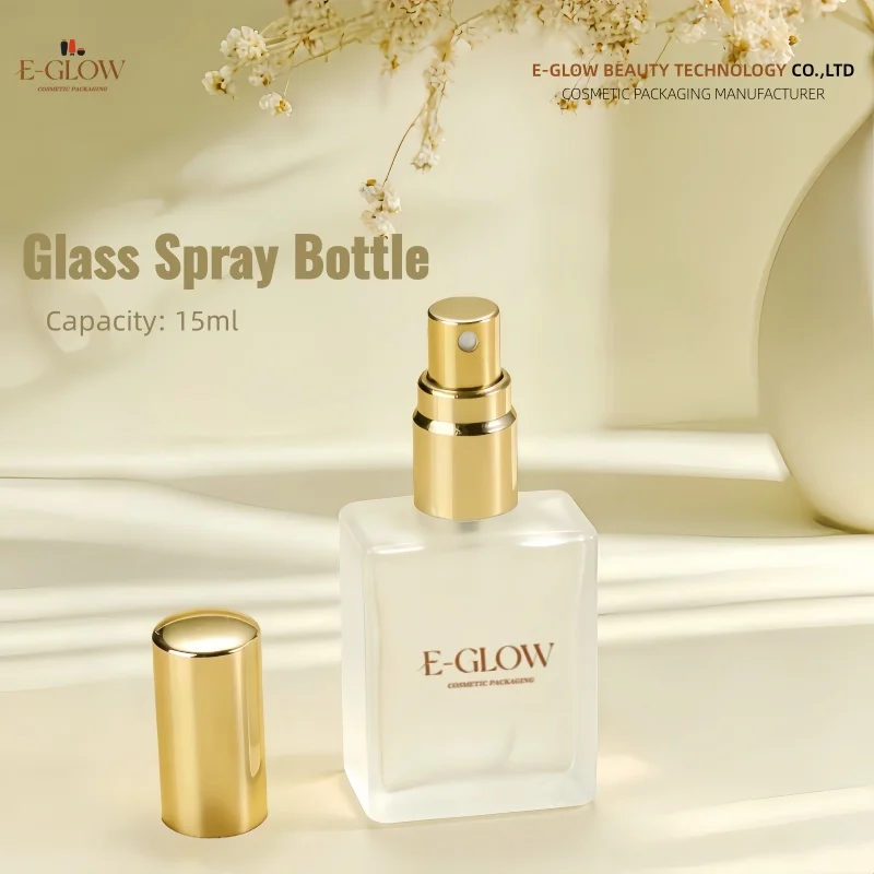 【Logo Custom】100Pcs Customized 15ml Frosted Glass Bottle Spray Lid Cosmetic Skin Care Product Packaging Container