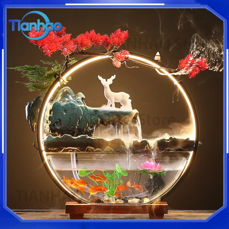 Ceramic Fountain Ornament for Fish Tank Desktop Waterfall Decor for Office Desk Chinese Style Mini Landscape Lucky Gift for