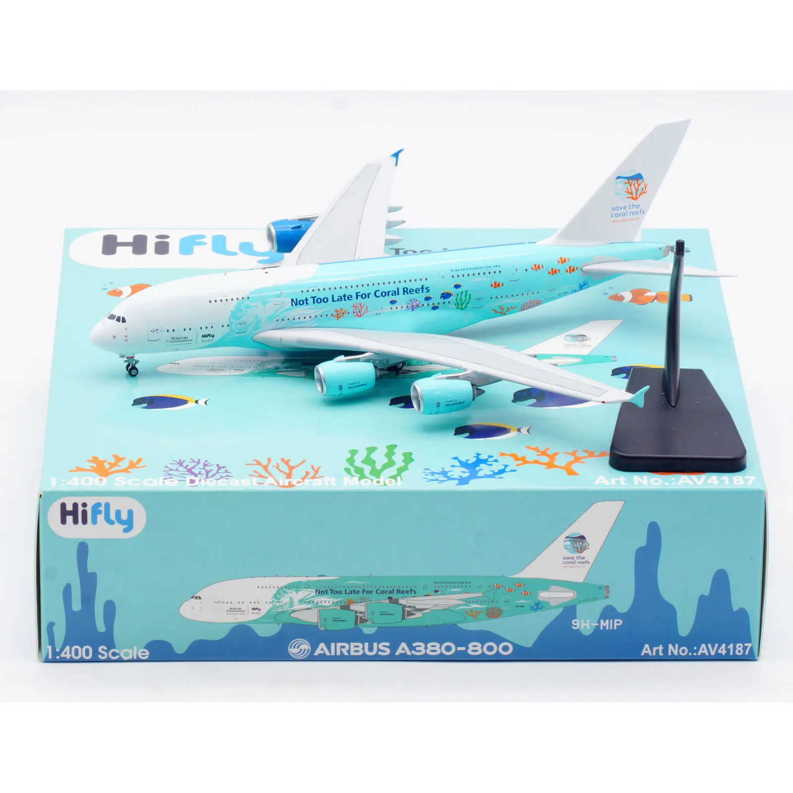 Avion à collectionner en alliage AV4187, cadeau d'aviation, HiFly Airlines, Airbus A380, modèle d'avion moulé sous pression, tracteur 9H-MIP, support, 1:400