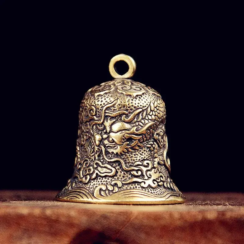 

Vintage Brass Bell Carved Dragon Totem Exquisite Crafts Collectibles Hanging Ornament Chinese Feng Shui Desktop Decoration