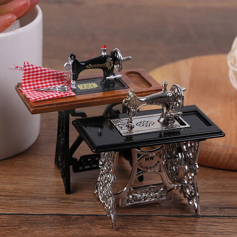 Mini Dollhouse Furniture Sewing Machine With Scissors For Decorative Doll Houses Realistic 1:12 Scale Craft For Kids Toys - Image 2