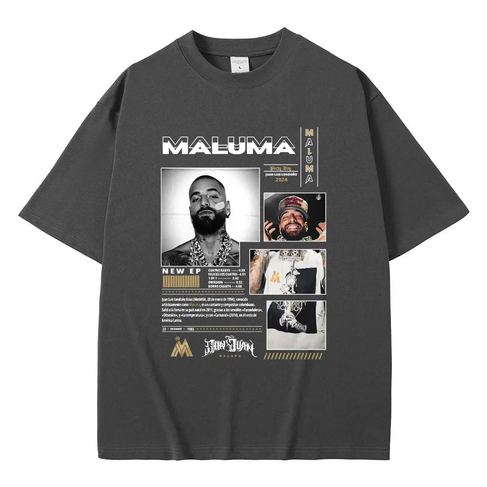 Singer Maluma Music Album Cover T Shirts Men Women Casual Cotton Tshirt Men's Fashion Oversized T-shirts Hip Hop Rap Streetwear