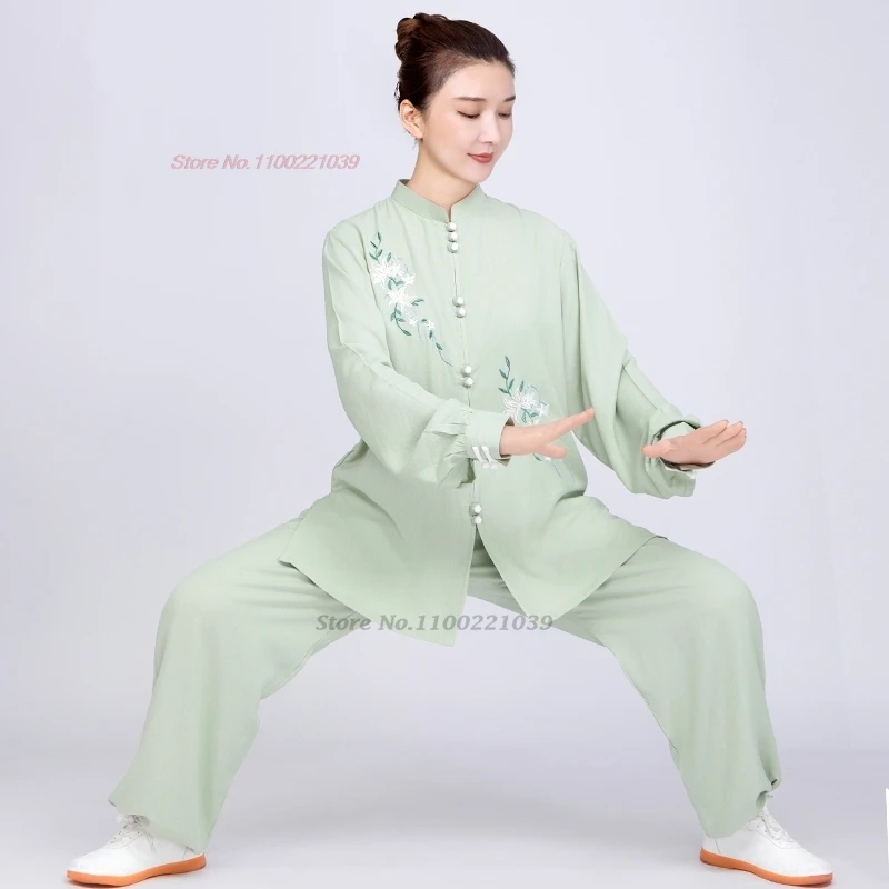 2026 chinese kung fu tai chi martial arts set flower embroidery uniform stage performance cotton linen taiji wushu wing chun set view 5