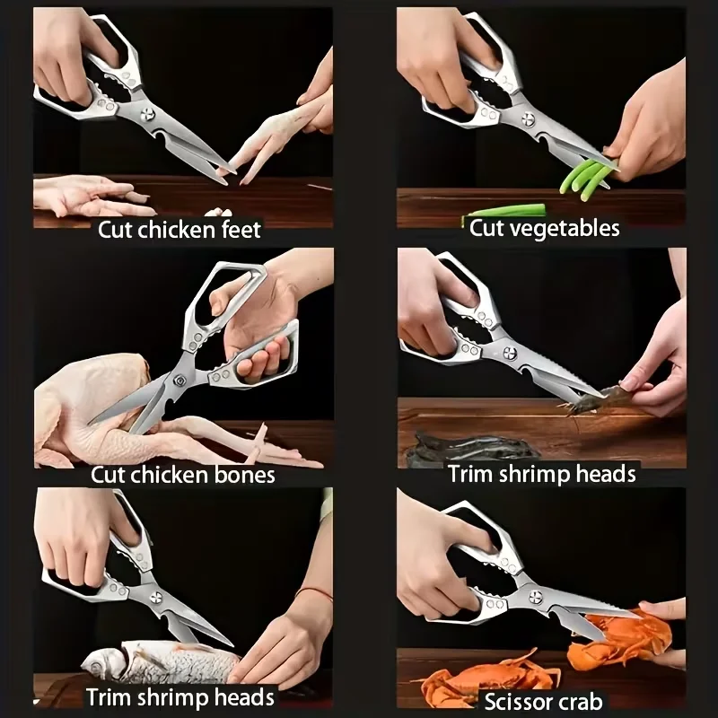 Professional Stainless Steel Kitchen Scissors - Sharp Multi-Purpose Scissors, Suitable for Meat, Vegetables and Bones