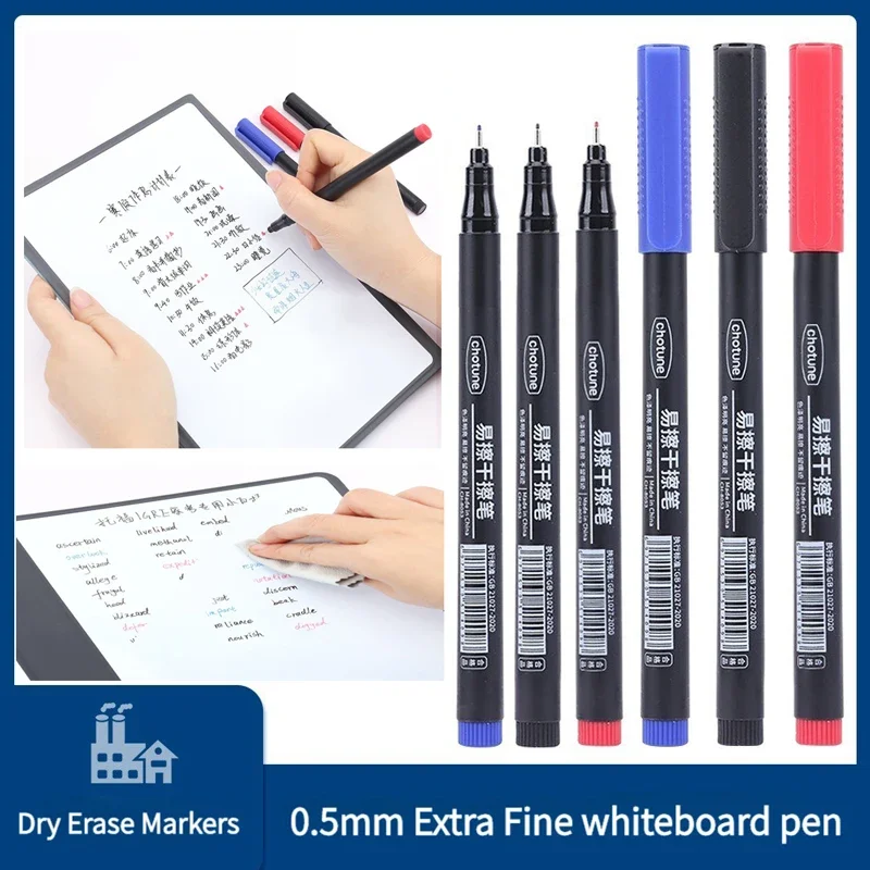 4/10 Stuks Droog Wissen Markers Ultra Fijne Tip, 0.5mm 3 Kleuren Uitwisbare Whiteboard Markers voor Kinderen, School, kantoor, Planning White Board