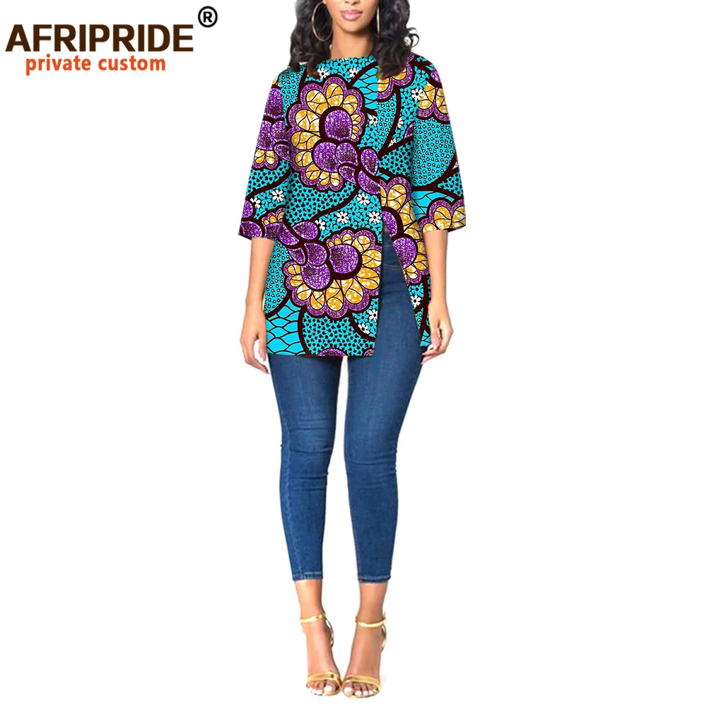 AFRIPRIDE-Chemisier africain pour femmes, chemise imprimée, tissu Dashiki Ankara, avertir Batik, manches mi-longues, tenue longue, A1922009, 2024