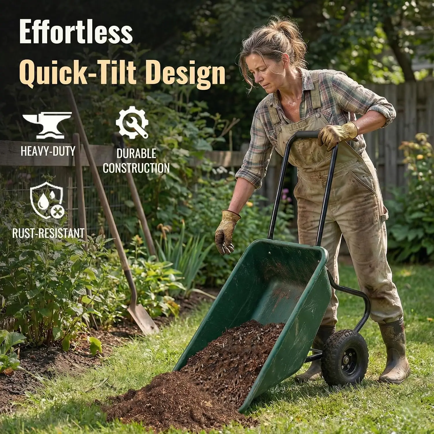 Dual Wheel Wheelbarrow 330 Lbs Heavy Duty Garden Cart 10 Inch Pneumatic Tires Lightweight Yard Hauler Soil Bricks Construction M
