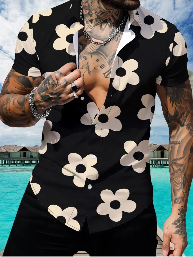 Summer Oversize Short Sleeve Shirt Flower 3d Digital Printing Shirt Hawaii Vacation Style Fashion Loose Leisure Cool Men's Shirt