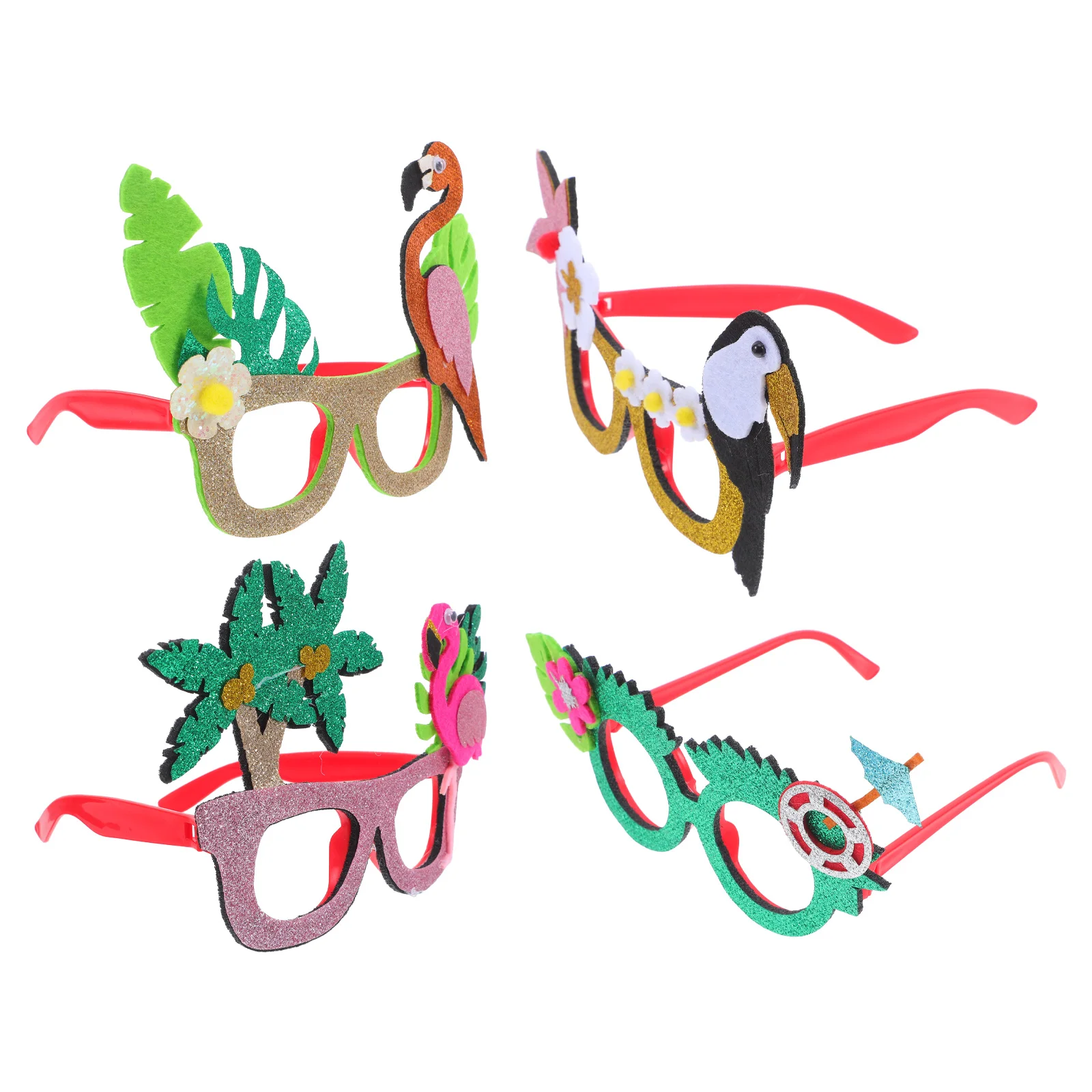 

4 Pcs Novelty Sunglasses Tropical Design Beach Pool Eyeglasses Birthday Luau Decorations Flamingo Coconut Patterns Photo Props